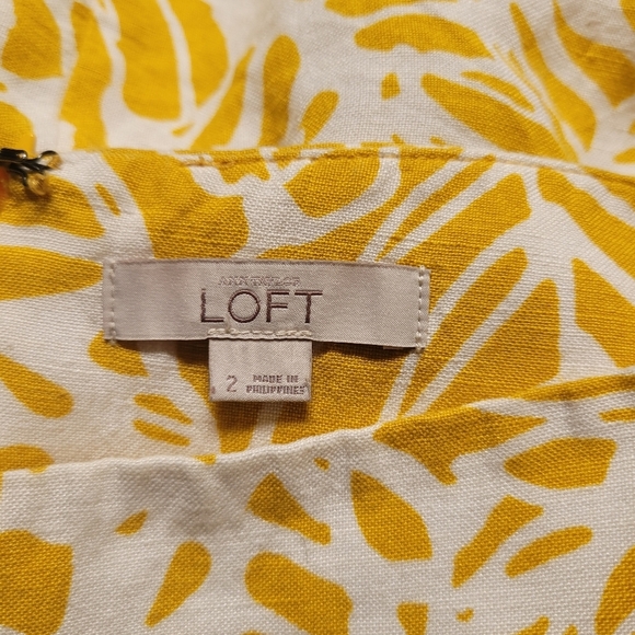Loft Yellow and White Botanical Print Linen Blend Skirt with Pockets - Picture 2 of 6